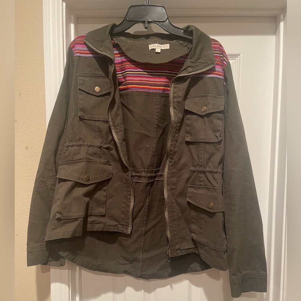 Green military anorak serape boho jacket